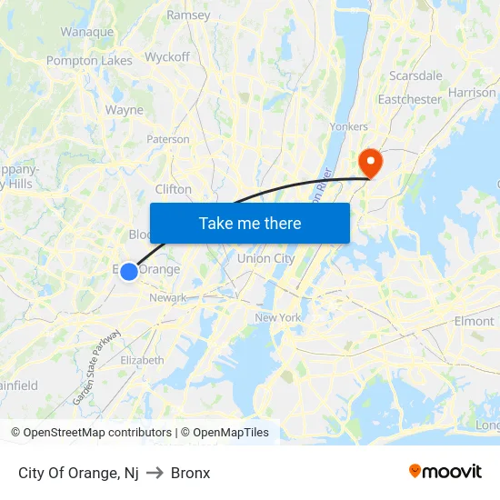 City Of Orange to Bronx map