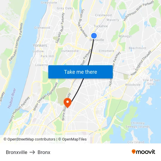 Bronxville to Bronx map
