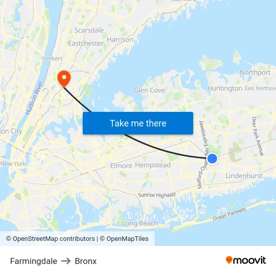 Farmingdale to Bronx map