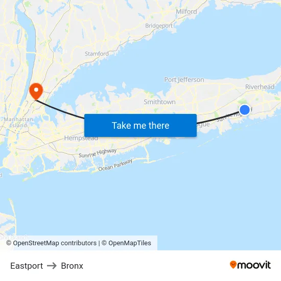 Eastport to Bronx map