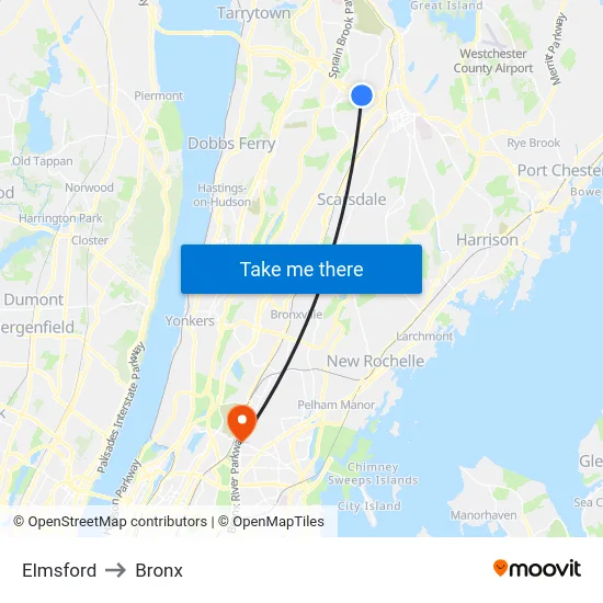 Elmsford to Bronx map