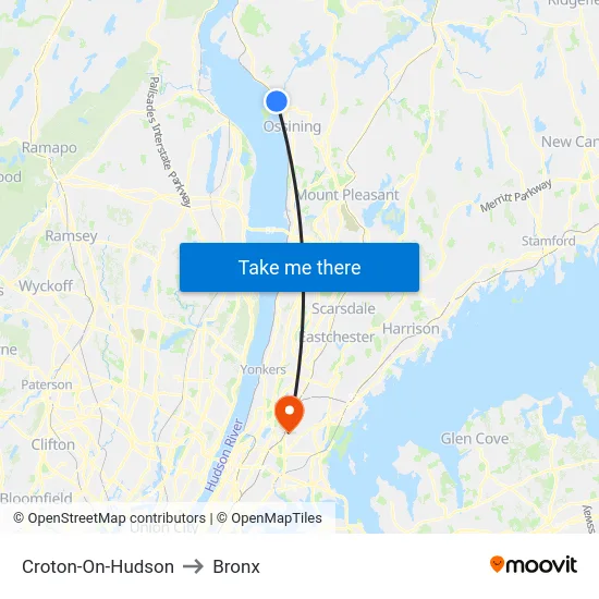 Croton-On-Hudson to Bronx map