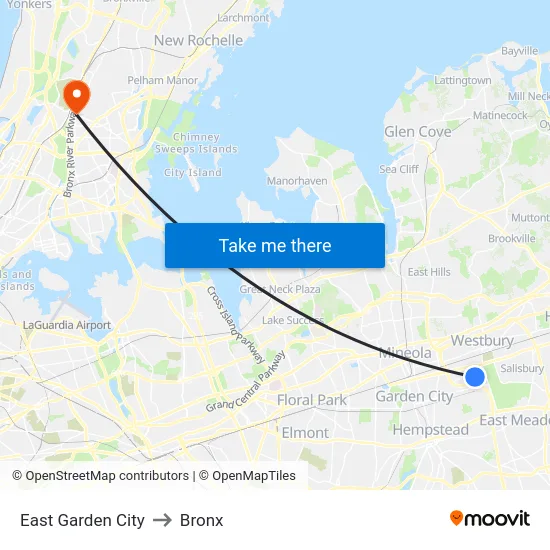 East Garden City to Bronx map