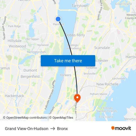 Grand View-On-Hudson to Bronx map