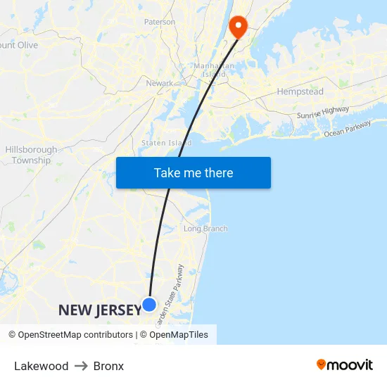 Lakewood to Bronx map