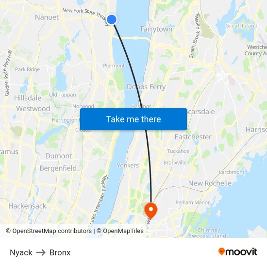 Nyack to Bronx map