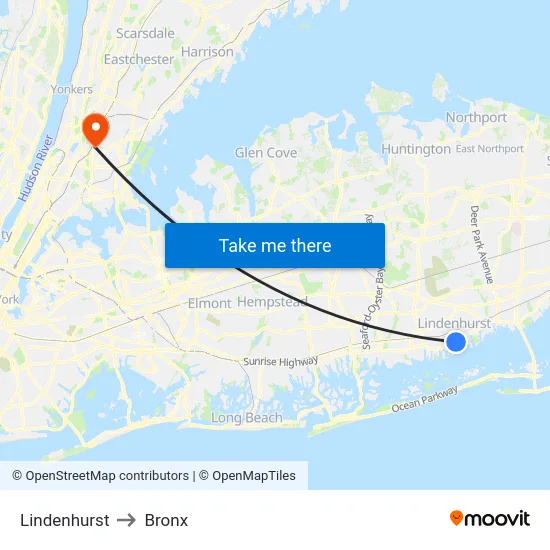 Lindenhurst to Bronx map