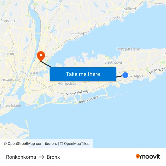 Ronkonkoma to Bronx map