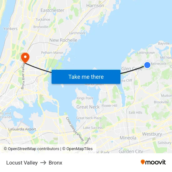 Locust Valley to Bronx map