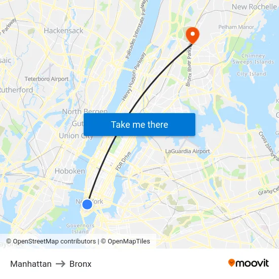 Manhattan to Bronx map
