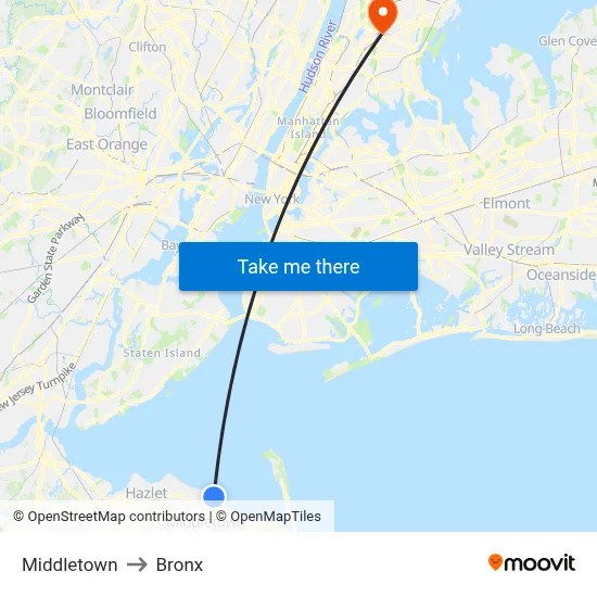 Middletown to Bronx map