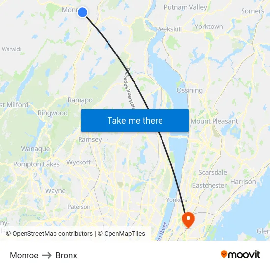 Monroe to Bronx map