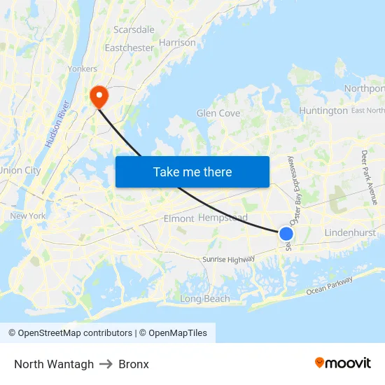 North Wantagh to Bronx map