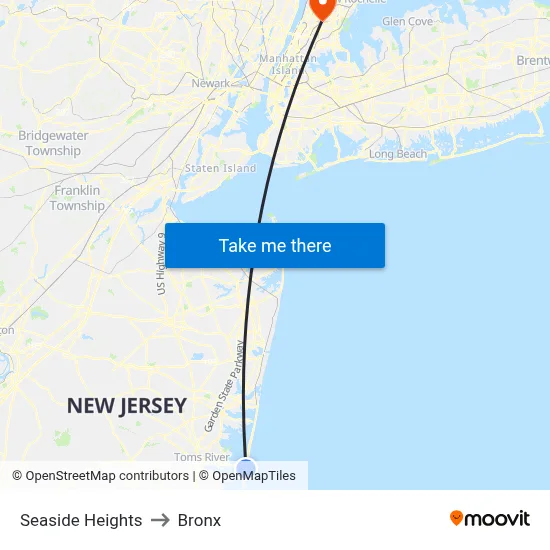 Seaside Heights to Bronx map