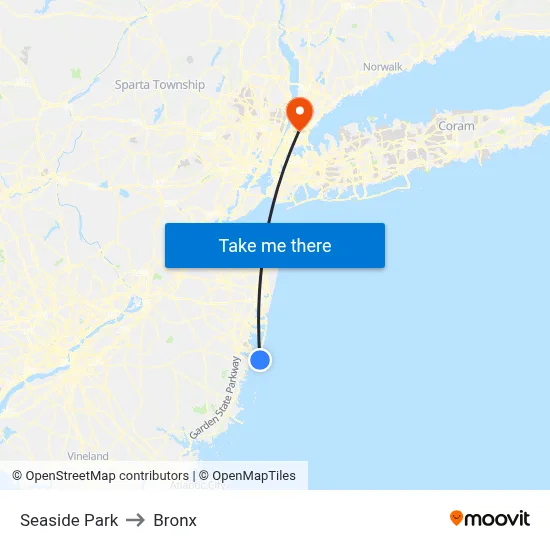 Seaside Park to Bronx map