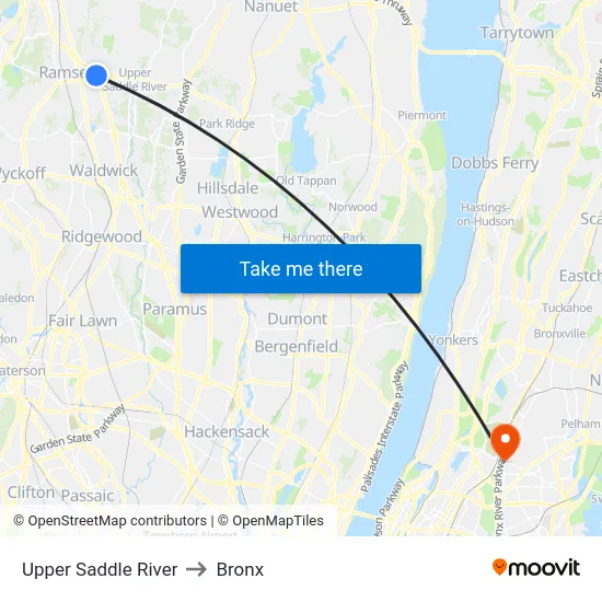 Upper Saddle River to Bronx map