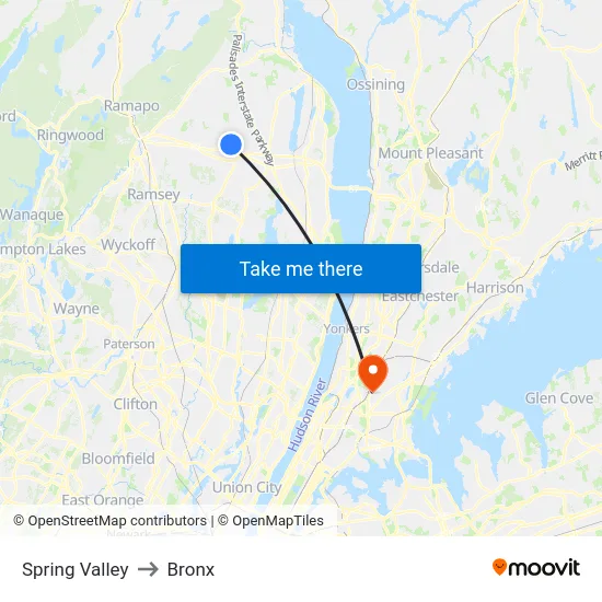 Spring Valley to Bronx map