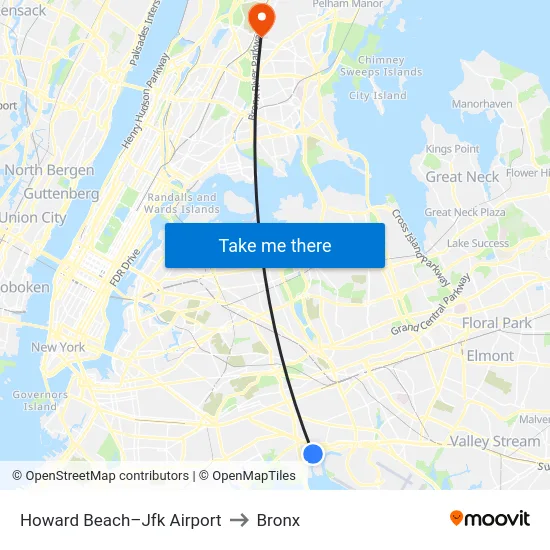 Howard Beach-Jfk Airport to Bronx map
