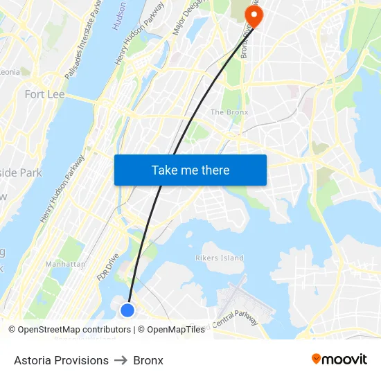 Astoria Provisions to Bronx map