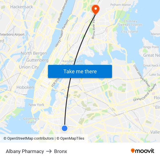 Albany Pharmacy to Bronx map