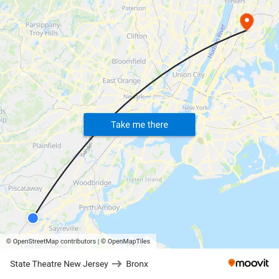State Theatre New Jersey to Bronx map