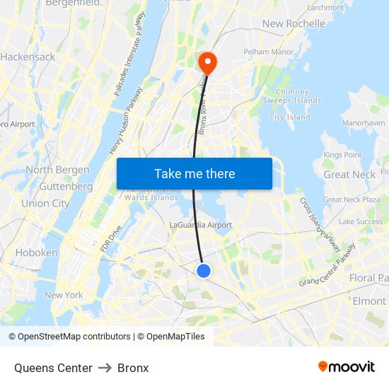 Queens Center to Bronx map