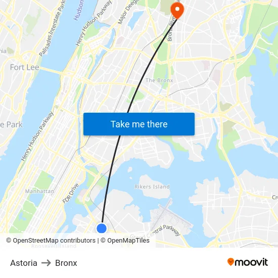 Astoria to Bronx map