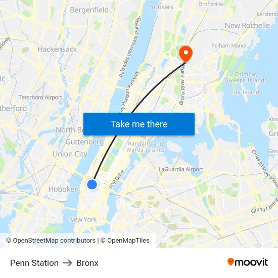 Penn Station to Bronx map