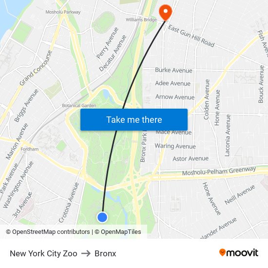New York City Zoo to Bronx map