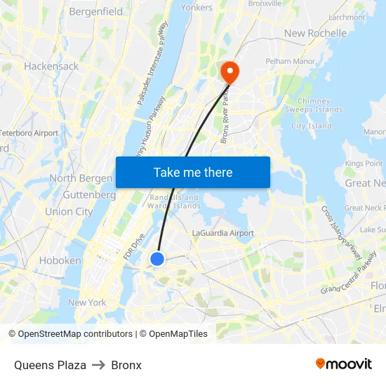 Queens Plaza to Bronx map