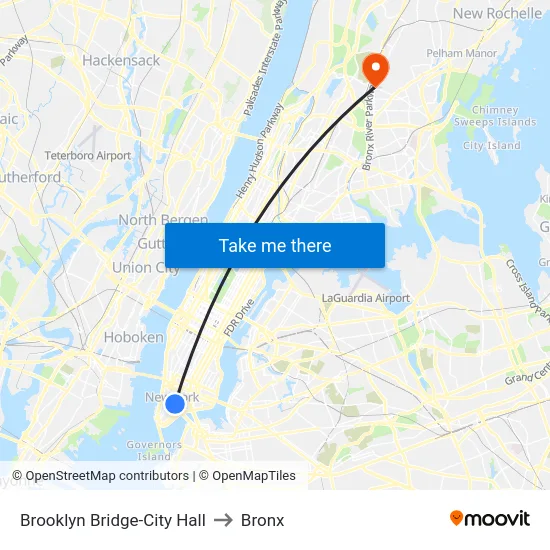 Brooklyn Bridge-City Hall to Bronx map