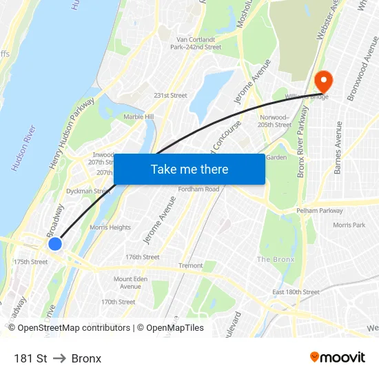 181 St to Bronx map