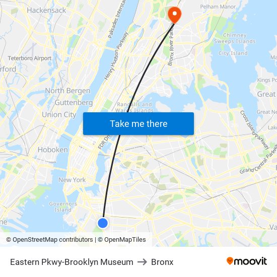 Eastern Pkwy-Brooklyn Museum to Bronx map