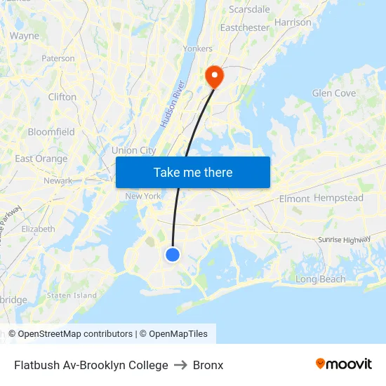 Flatbush Av-Brooklyn College to Bronx map