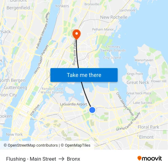 Flushing - Main Street to Bronx map