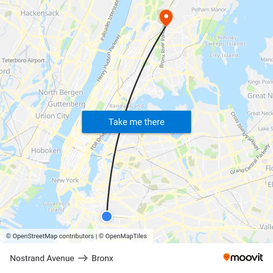 Nostrand Avenue to Bronx map