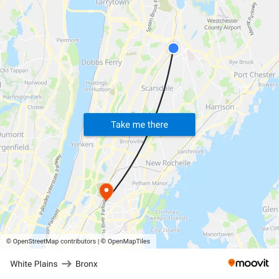 White Plains to Bronx map