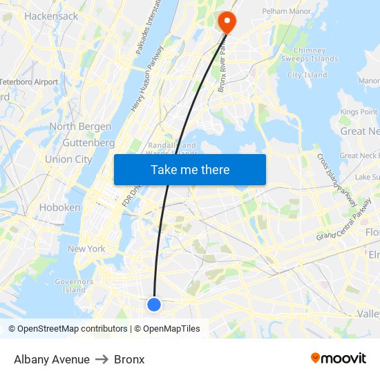 Albany Avenue to Bronx map