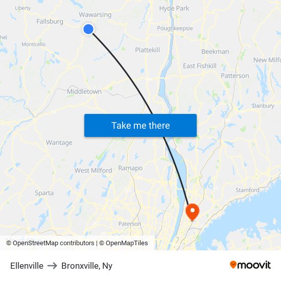 Ellenville to Bronxville, Ny map