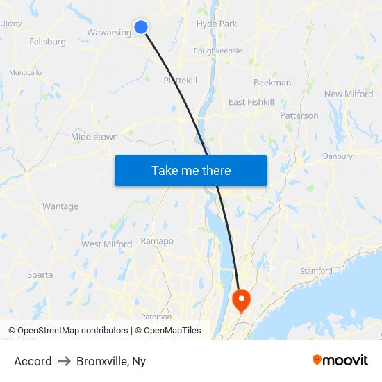 Accord to Bronxville, Ny map
