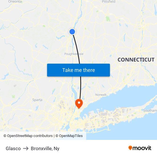 Glasco to Bronxville, Ny map