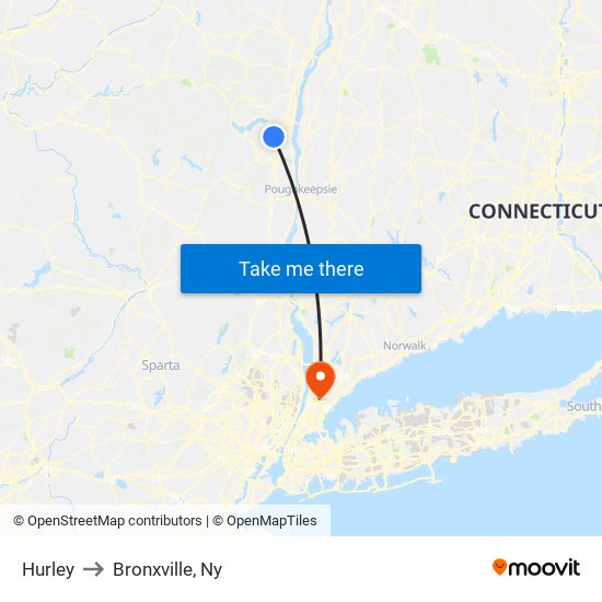 Hurley to Bronxville, Ny map