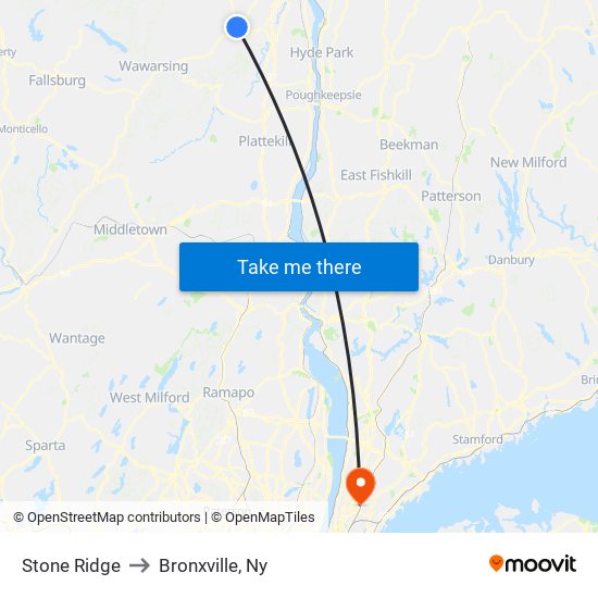 Stone Ridge to Bronxville, Ny map