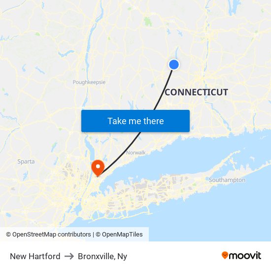 New Hartford to Bronxville, Ny map