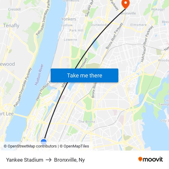Yankee Stadium to Bronxville, Ny map