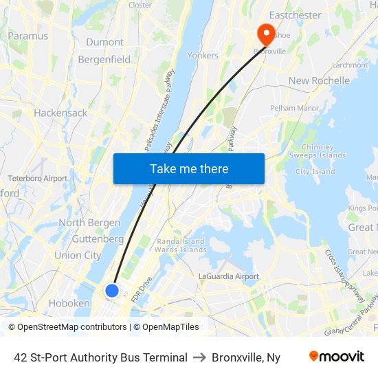 42 St-Port Authority Bus Terminal to Bronxville, Ny map