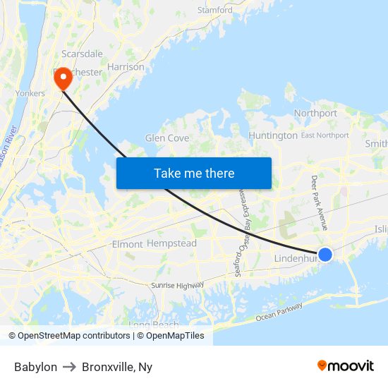 Babylon to Bronxville, Ny map