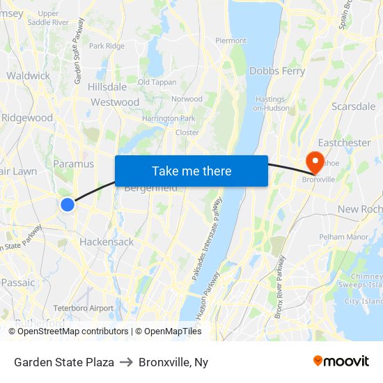 Garden State Plaza to Bronxville, Ny map