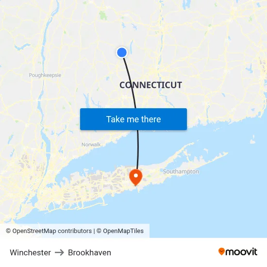 Winchester to Brookhaven map