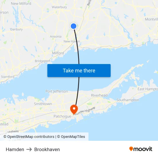 Hamden to Brookhaven map